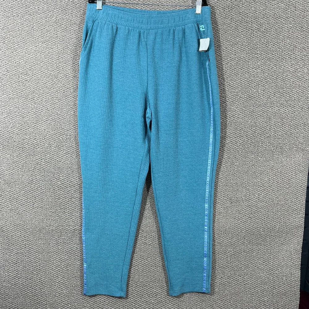 Zelos Pants Womens XL Teal Blue Side Tape Tapered Leg Waffle Knit Athleisure NEW